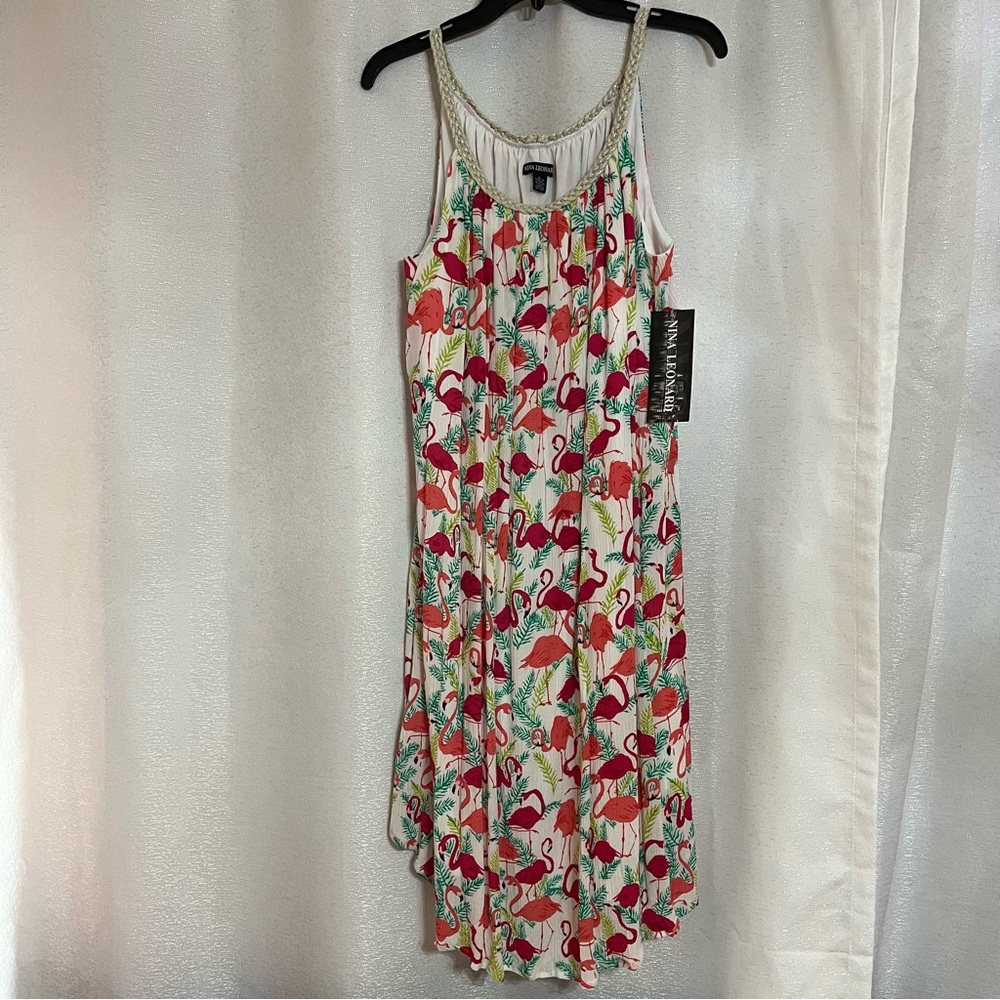 Nina Leonard Flamingo pattern Size L Sundress